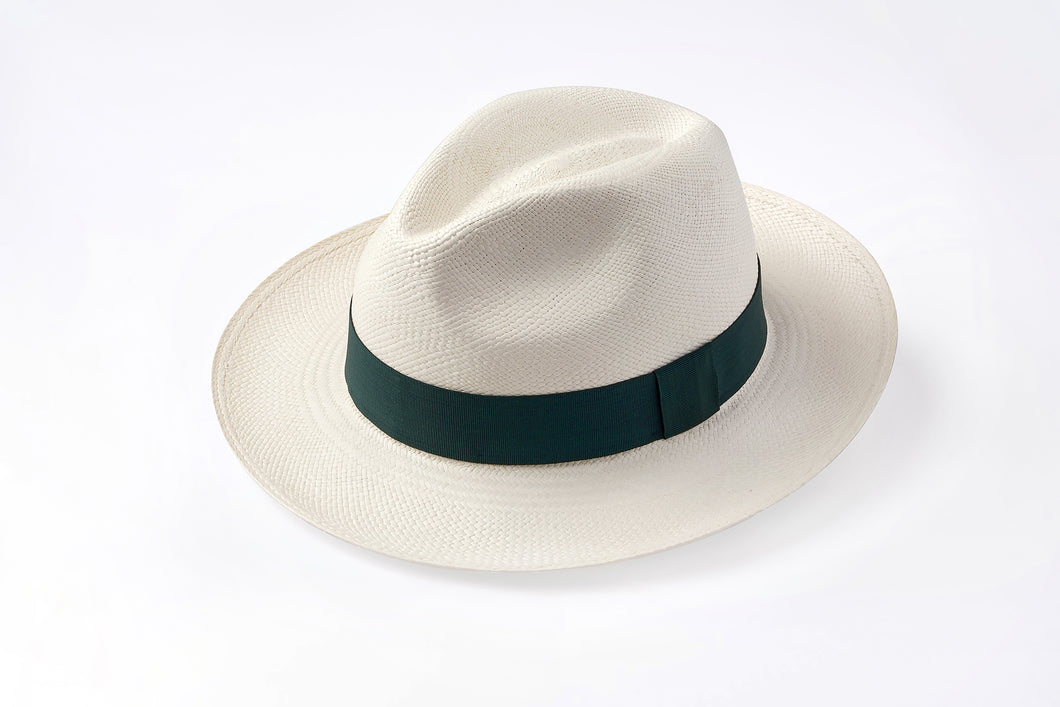 Fedora blanco cinta verde botella